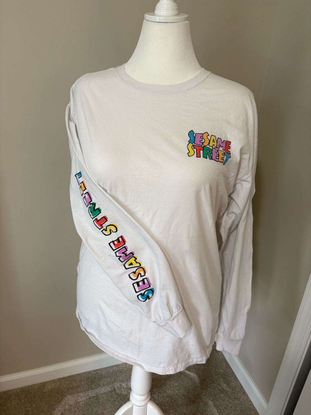 Sesame Street White Long Sleeve Tee with Colorful Character Print - Picture 2 of 3